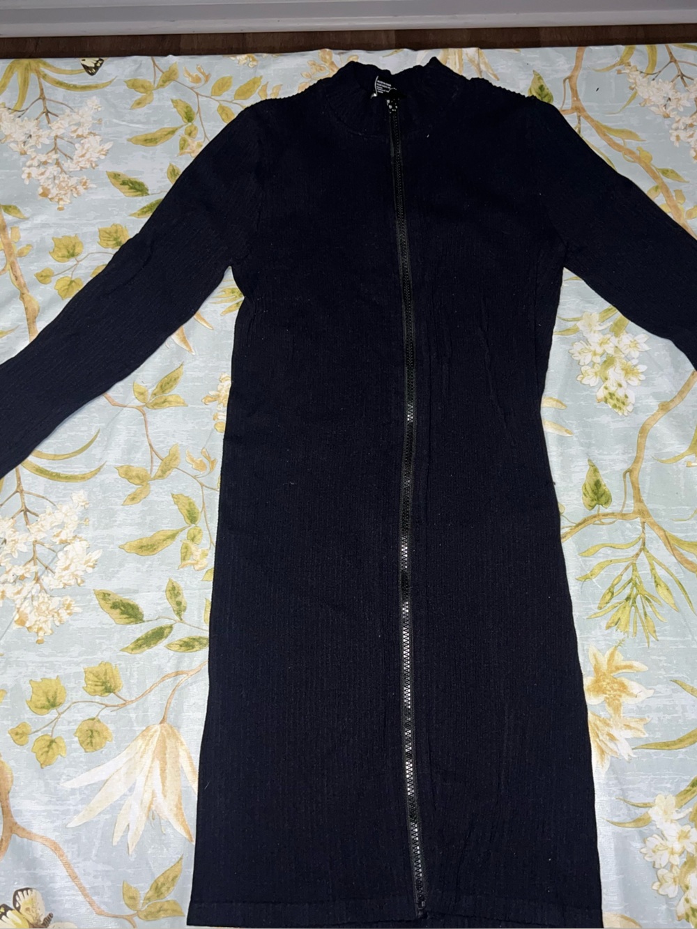 Forever 21 Black Long-Sleeve Zip-Front Knit Dress